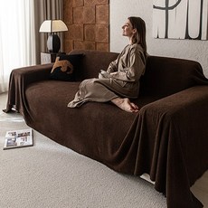 겨울용 심플 일체형 보온 플리스 소파커버, 1개, 갈색