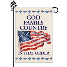 Hafhue God Family Country In That Order 정원 깃발 30.5 x 45.7cm(12 18인치) 양면 미국 국기 마당 잔디 파티오 코트 장식 재향
