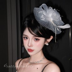 白月光留洋千金白色禮帽頭飾網紗帽子 法式復古優雅生日髮飾 派對造型必備, 1個, 白月光~網紗小禮帽