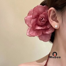매우 우아한 인조 꽃 태슬 헤어핀 휴양지 스타일 한푸 치파오 옆머리 클립 분위기 있는 올림머리용 다용도 헤어 액세서리, 15#로즈 핑크 인조 장미꽃 머리핀