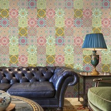 約翰家庭百貨 歐風藝術花磚貼，防水防油污牆面裝飾，復古磁磚壁貼牆貼，DIY壁紙瓷磚地貼【ZR0404】, 1個, 絢爛暮夏