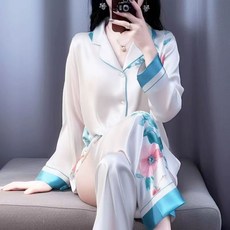 輕奢冰絲睡衣女款秋冬季新中式長袖長褲新款家居服套裝可外穿