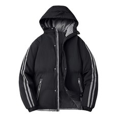 冬季青年連帽休閒加厚保暖外套 三條杠棉服男夾克