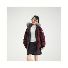男女同款防風防水加厚派克服大毛領美式復古冬季保暖外套, 1個, 酒紅