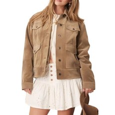D Pastizales 여성용 인조 스웨이드 섀킷 카고 봄버 재킷 포켓 포함 긴소매 버튼 코트 가을 겨울용 앤티크 브론즈 스몰