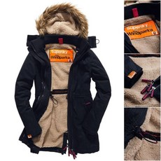 Superdry 女款 Windparka 加厚刷毛連帽防風外套 深藍色/黑色 N3B 長版, 深藍 零碼特價,XS, 1個