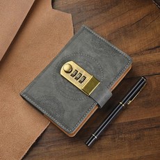 A7 密碼手帳 附鎖加厚記事簿, 1個, 灰色100張200頁
