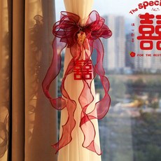 優選品質 婚房布置窗簾拉花綁帶結婚用ins風婚禮喜字掛件女方新房臥室裝飾 3, 1個, 花好月圓+木質雙喜掛飾【1個裝】