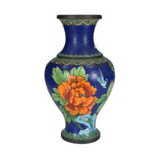 《博古珍藏》銅胎景泰藍花瓶 藍地描金花卉紋 早期收藏老件 佛堂插花首選