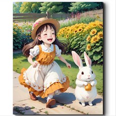 서은이네 국내제작 캔버스형 비즈 십자수, NE02-토끼 소녀 소년40x50cm, 1세트