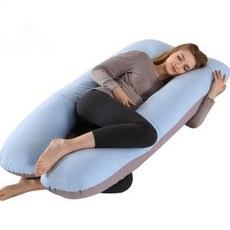베개 U자형 사이드 허리 수면 다기능 지지 슬리핑 용품 베개, 커버만 140x80cm 0.4kg, 블루그레이 코튼