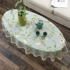 플라워 타원형 테이블보 원형 식탁보 차테이블 예쁜 타원, 1개, 90x140cm, 블루