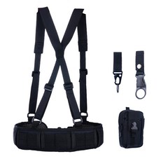 戶外多功能戰術腰封 戰術腰帶 多功能腰封套裝 快拆按扣訓練腰帶戶外多功能腰封套裝尼龍蛇加厚腰帶多功能全套腰封釣魚腰帶, 黑色腰封+腰帶+背帶+包+鷹嘴勾+水瓶扣, 1個