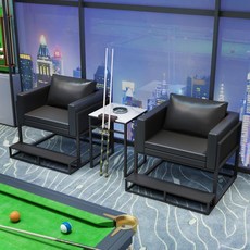 QJUN 臺球沙髮觀球椅子，桌球廳專用休息沙髮，舒適看球臺球室用品，耐用穩固。, 黑色雙人組合（加踏板）, 1個