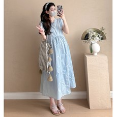 여름 임산부용 핑크 플리츠 원피스 임부복 임산부 드레스 패션 스타일 귀여운 임산부복