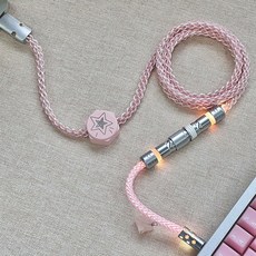 언노운에러 기계식키보드 항공케이블 키보드 사쿠라 케이블 C타입 부분조명 커스텀 핑크, A. 다른, A. USBTypeC 키보드 케이블 길이, B. TypeC 항공 플러그 흑백 핑크색 조명, 핑크 화이트 라이트