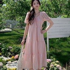 임산부 여름 원피스 반팔 레이스 자수 원피스 데일리룩 케이크 원피스