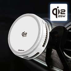 보듀엔 QI2.2 25W 초고속 냉각 맥세이프 차량용 핸드폰 무선충전 거치대 VC PRO 송풍구형 + 대시보드 + 자석링, 퓨어화이트 퓨어화이트