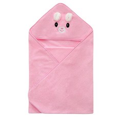 【KIDS PARK】嬰兒連帽珊瑚絨浴巾(斗篷浴巾 寶寶浴巾 嬰兒浴巾 兒童浴巾 新生兒浴巾 連帽浴巾 浴巾斗篷), 1個, 粉色小兔子
