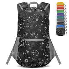 ZOMAKE 초경량 하이킹 백팩 20L 패커블 소형 백팩 방수 데이팩 여성 남성용 포레스트 그린 격자 무늬 데이팩 백팩, 별이 빛나는 하늘 프린트