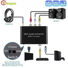 192KHz DAC 오디오 컨버터 HDMI ARC 추출기 디지털-아날로그 광학 SPDIF 동축 L/R 3.5mm로 전환 TV 사운드바용, 01 검정색