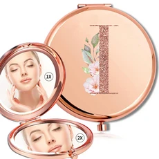 돋보기 메이크업 라운드 거울 양면 금속 화장품 휴대용 모양 유리 소형 휴대용 거울 로즈 골드 문자 패턴, I