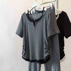 해피유통 여성 여름 반팔티 라운드넥 심플 데일리 루즈핏 블라우스