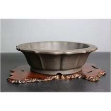 小樹安每 日本盆缽 陶青園製 古銅泥輪花丸鉢 23cm 日式餐具 沙拉碗 點心碗, 1個, 古銅泥