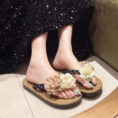 TIRA 여성 플라워 장식 데일리 캐주얼 편안한 여름 쪼리 슬리퍼 도트 패턴
