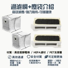 L-one 適用 科沃斯 掃地機器人 主刷 滾刷 邊刷 拖布 濾網 塵袋 主刷蓋, 1個, 套裝-( 濾網2入+塵袋2入 ),DEEBOT mini