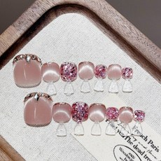 FNP015 玫瑰晨露純手工腳甲貼片 S碼 精緻閃粉貓眼設計, FNP015-S碼(實品拍攝), 1個