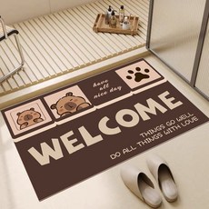 란틴 욕실 발매트 빨아쓰는 규조토 미끄럼방지매트 화장실 앞 발매트 주방 발매트 미끄럼방지 패드 귀여워요 물돌고래, 브라운 A, 1개