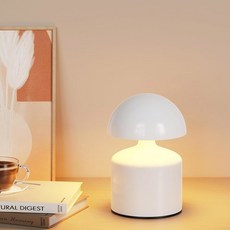 사이웨야 모던 무선 버섯 소형 테이블 램프 터치 LED 램프 3방향 가능 침대 옆 스탠드 미니 충전식 조명 침실 거실용, White, 화이트.