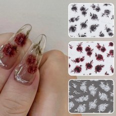 오브젝티브 네일 스티커, 1개, 흑장미 백장미 홍장미 드라이 플라워 세트