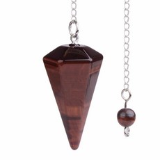 천연 로즈 쿼츠 크리스탈 원석 육각형 포인트 레이키 차크라 펜던트 펜듈럼, Red Tiger Eye