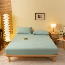 피티드 시트 솔리드 컬러 매트리스 커버(탄성 밴드 침대 시트 포함) 침대보 싱글 더블 퀸 사이즈 핏