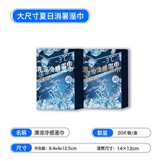 夏季冷感溼巾清涼止汗降溫清潔便攜獨立包裝批發冰涼擦汗乾溼兩用, 1個, 清涼冷感溼巾(20片/盒):如圖