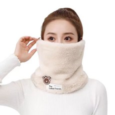 秋冬騎車保暖套件 2024秋冬款可愛小熊帽子騎車厚毛絨保暖神器套頭圍巾一體口罩圍脖, 1個, 米色-[小熊标围脖]