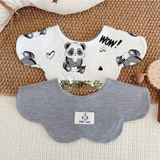 DFMEI 秋季新款寶寶棉質圍嘴嬰兒口水巾百搭雙面口水兜圍兜0-2歲, 1個, 1個裝, 双面BBN灰底爱心熊猫:如圖