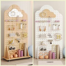 瑜伽健身器材置物架玄關實木洞洞闆木質瑜伽用品收納架雲朵收納架, 灰藍,大小云朵【萬向輪款】90*189cm, 1個