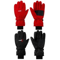 Jeere 2쌍 스키 스노우 장갑 따뜻한 겨울 장갑 조절 가능 방수 지퍼 장갑 남녀용 추운 날씨용(검정 파랑 L), 블랙, 레드