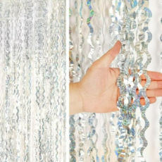 쏠룸 홀로그램 웨이브 파티 커튼 포토존 배경 장식, 4개, 홀로그램 실버