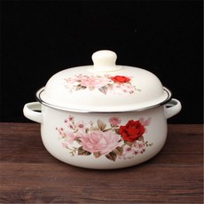 법랑 냄비 예쁜 솥 캠핑 에나멜 요리 바닥 평평한 가스 팬 및 수프 두꺼운 인덕션 조리용 주방, 버건디, 18CM(1.7L), 버건디, 1개