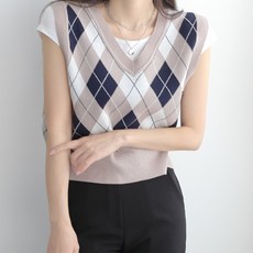 Zenit 女式寬鬆 V 領分層拼色格紋針織背心 Best Lara argyle