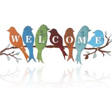 페리이터 버드 월 아트 온 브랜치 환영 표지판 야외 금속 벽 장식 현관 비비드 동상 트리 실루엣 침실 정원 풍토한 색상, Rustic Colors