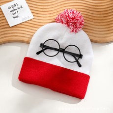 節日派對帽眼鏡框毛球針織帽 耶誕節/萬聖節主題, 混色毛球帽,L58-60cm）, 1個