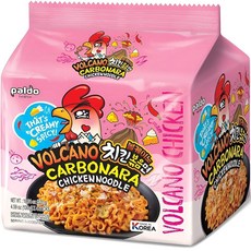 PALDO FUN & YUM Volcano Carbonara 크리미 스파이시 치킨 누들 130g 4.6온스 4팩 266096, 까르보나라, 4.59 Ounce (Pack of 8)