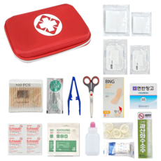 휴대용 여행 캠핑 하드케이스 구급가방 구급함 + 구급약품 16종, 1세트