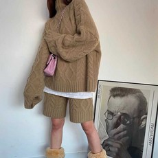 셋업 꽈배기 캐주얼 여성 빈티지 상하세트 투피스 니트 니트반바지