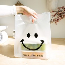 스마일 손잡이 반투명 비닐 봉투 쇼핑백 선물 포장, 50개, 스마일 투명